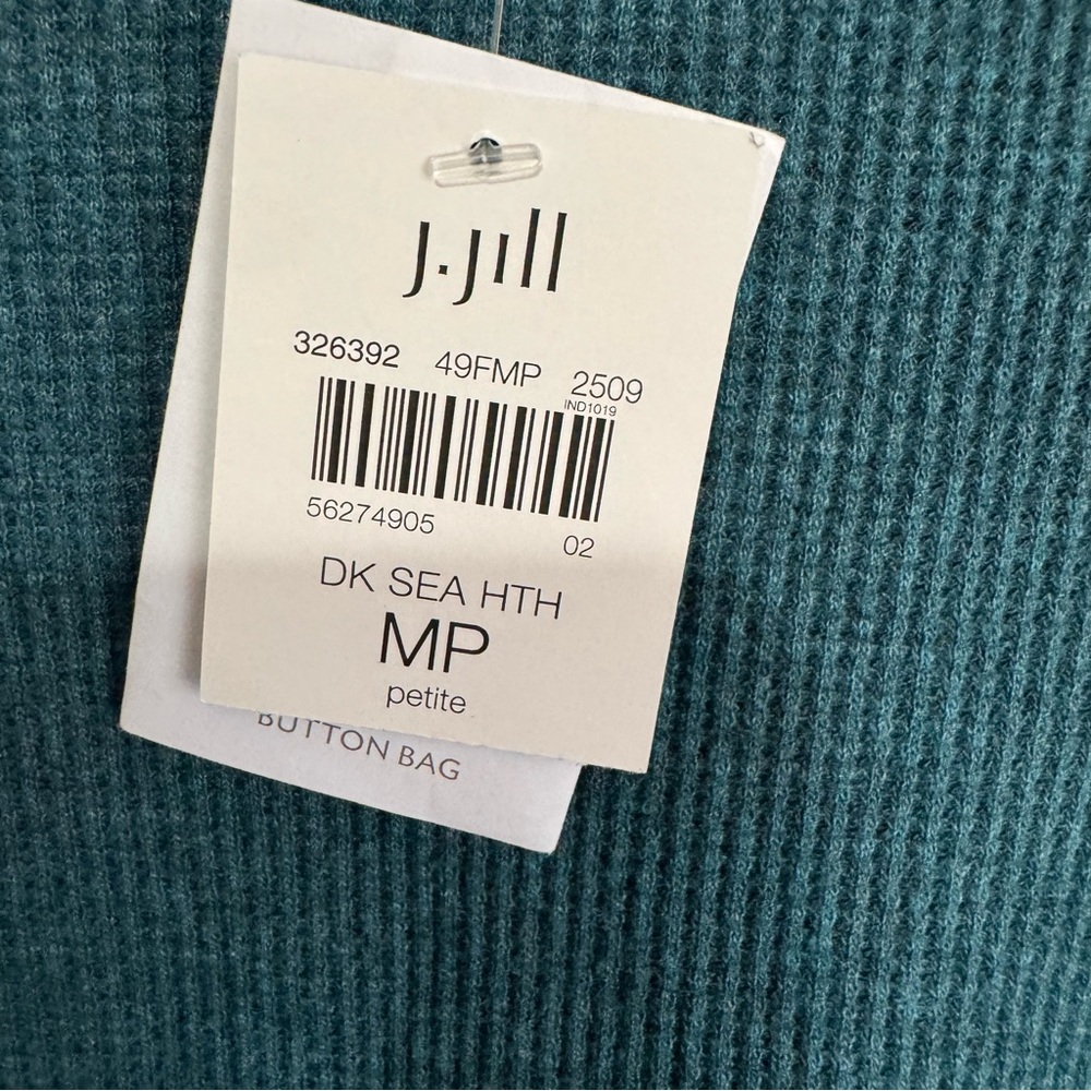 J. Jill Buttoned-Cuff Waffle Top in Dark Sea Heather Teal Size Medium Petite NEW - Picture 11 of 11
